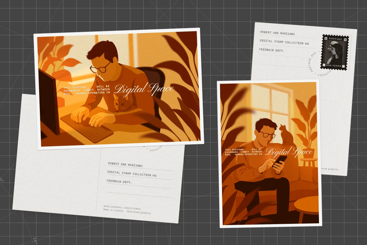 Illustrative postcard design.