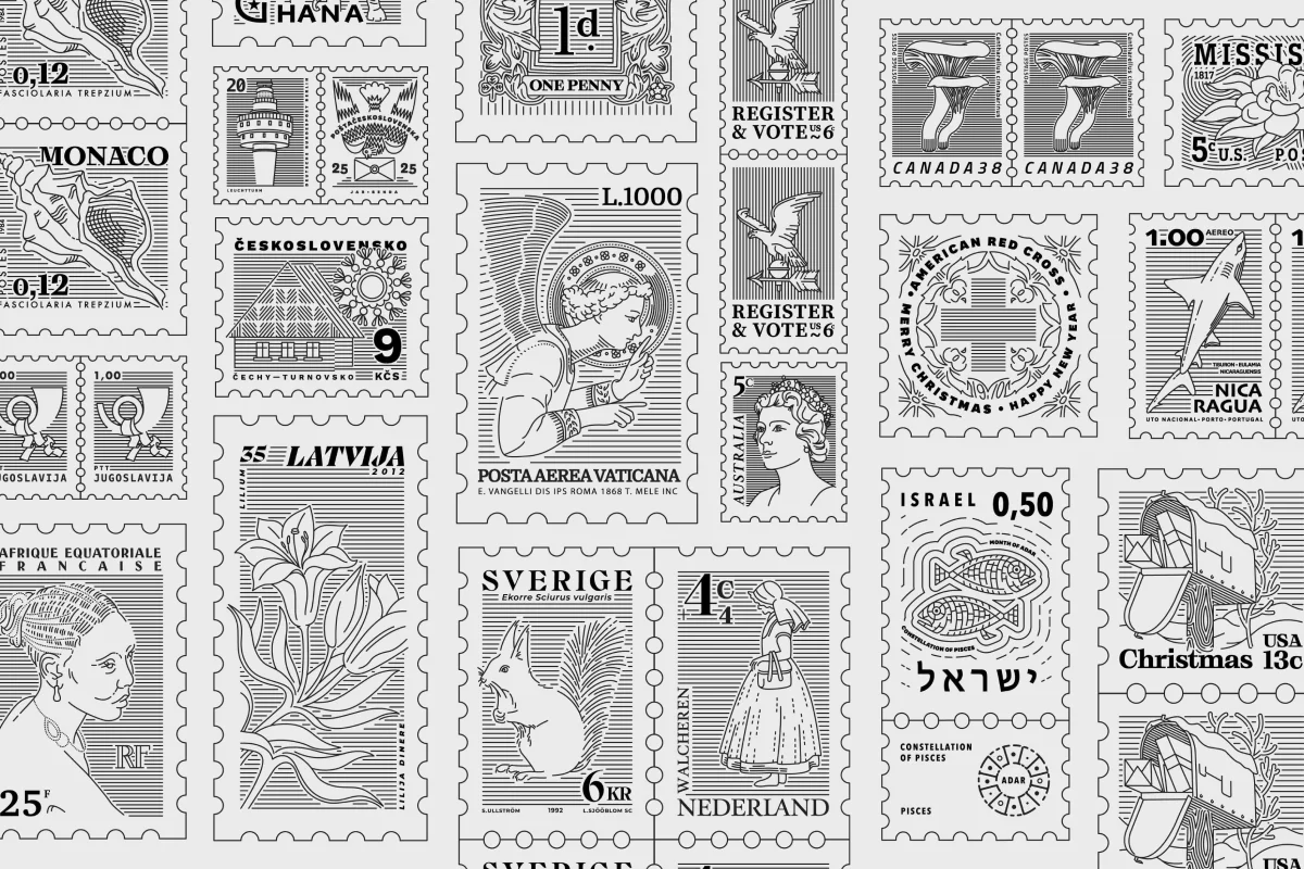 Set of monoline stamps.