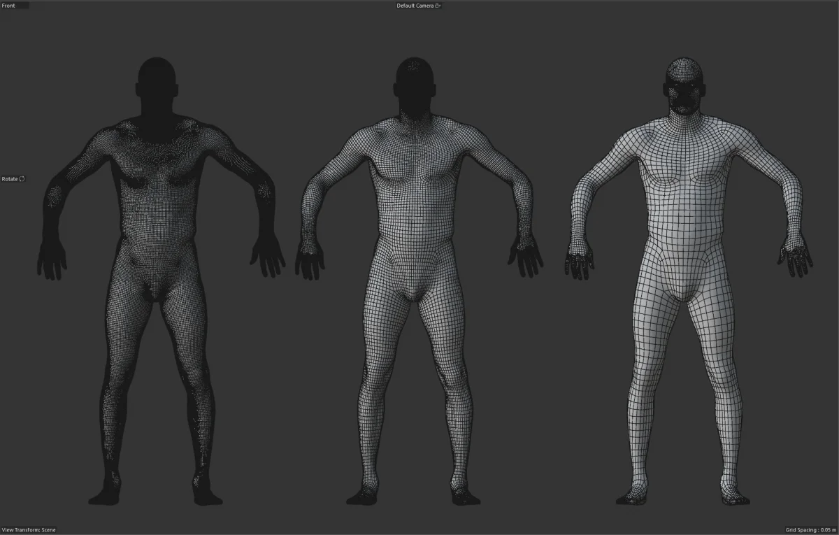 Three Levels of Detail of Stefanos' off-court avatar